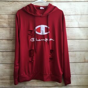 CHAMPION DISTRESSED HOODIE IN RED